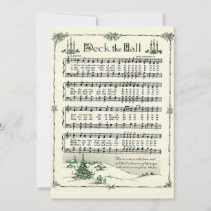 Tarjeta Festiva Navidad, Decorar el Salón Música de Hoja Antigua