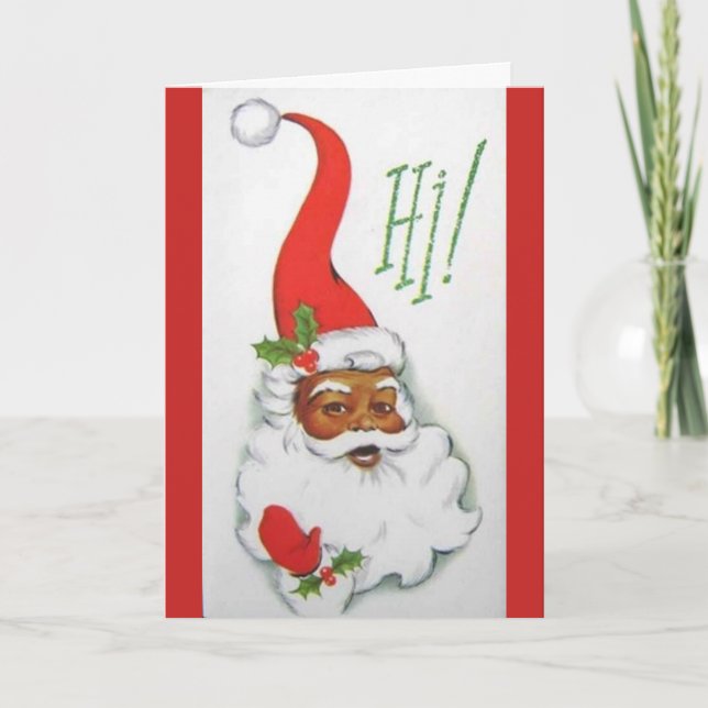 Tarjeta Festiva ¡Navidad del vintage - Santa dice hola! , (Anverso)