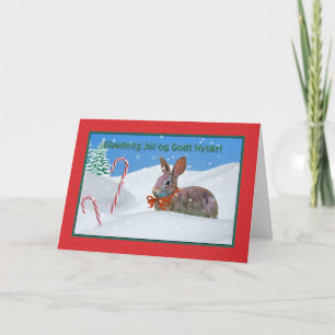 Tarjeta Festiva Navidad, Glædelig julio, danés, conejo, nieve
