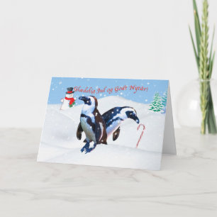 Tarjeta Festiva Navidad, Glædelig julio, danés, pingüinos en nieve