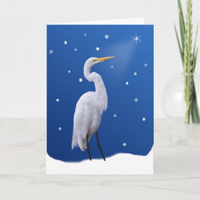 Tarjeta Festiva Navidad, gran Egret y estrella (Anverso)