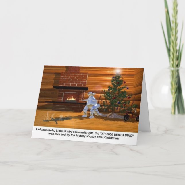 Tarjeta Festiva Navidad: La muerte Dino vaporiza al niño (Anverso)
