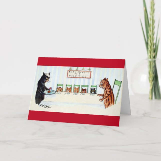 Tarjeta Festiva Navidad, Louis Wain (Anverso)