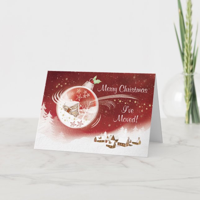 Tarjeta Festiva Navidad, me he movido, chuchería con la casa (Anverso)