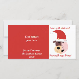Tarjeta Festiva ¡Navidad MOO-y y días felices de Hoggy!