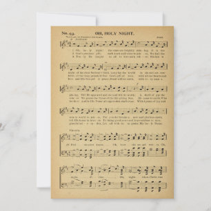Tarjeta Festiva Navidad, Oh Santa Noche Música de Hoja Antigua,