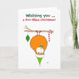 Tarjeta Festiva Navidad: Pájaro divertido (naranja)