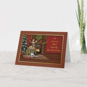 Tarjeta Festiva Navidad, primo y familia pasados de moda