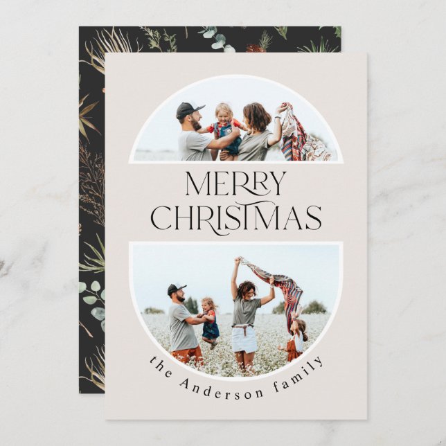 Tarjeta Festiva Navidades 1 arco fotográfico acuarela floral botán (Anverso / Reverso)