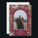 Tarjeta Festiva Navidades 1 arco fotográfico acuarela floral botán<br><div class="desc">Mery Navidades moderna y elegante acuarela agua desecada floral botánica colores suaves marea de vacaciones arco 1 foto tarjeta de Navidades. respaldo burdeos</div>