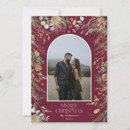 Tarjeta Festiva Navidades 1 arco fotográfico acuarela floral botán