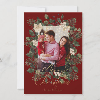 Tarjeta Festiva Navidades 1 arco fotográfico acuarela floral botán