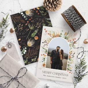Tarjeta Festiva Navidades 1 arco fotográfico acuarela floral botán