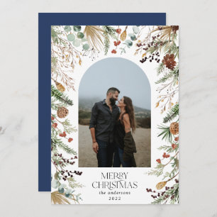 Tarjeta Festiva Navidades 1 arco fotográfico acuarela floral botán