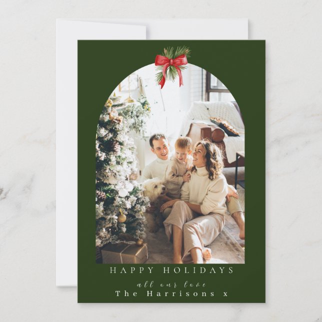 Tarjeta Festiva Navidades 1 Foliage Foliage Red Bow (Anverso)