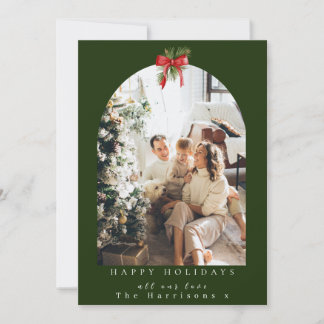 Tarjeta Festiva Navidades 1 Foliage Foliage Red Bow