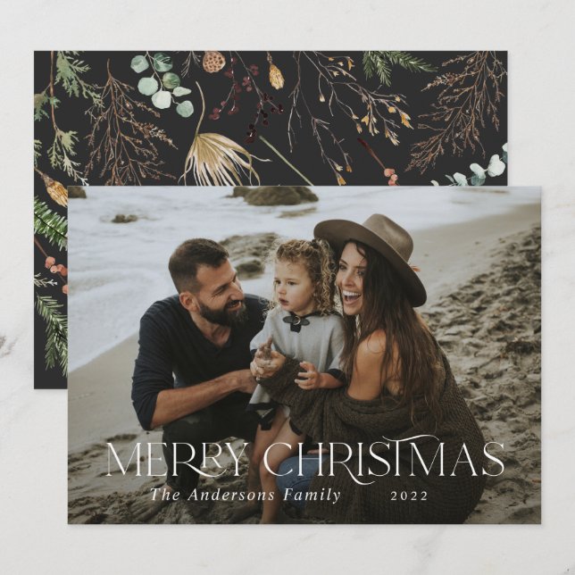 Tarjeta Festiva Navidades 1 foto acuarela floral botánica (Anverso / Reverso)