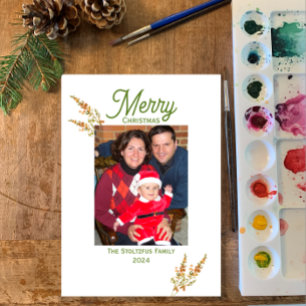Tarjeta Festiva Navidades 1 Foto Watercolor Boho Wildflower