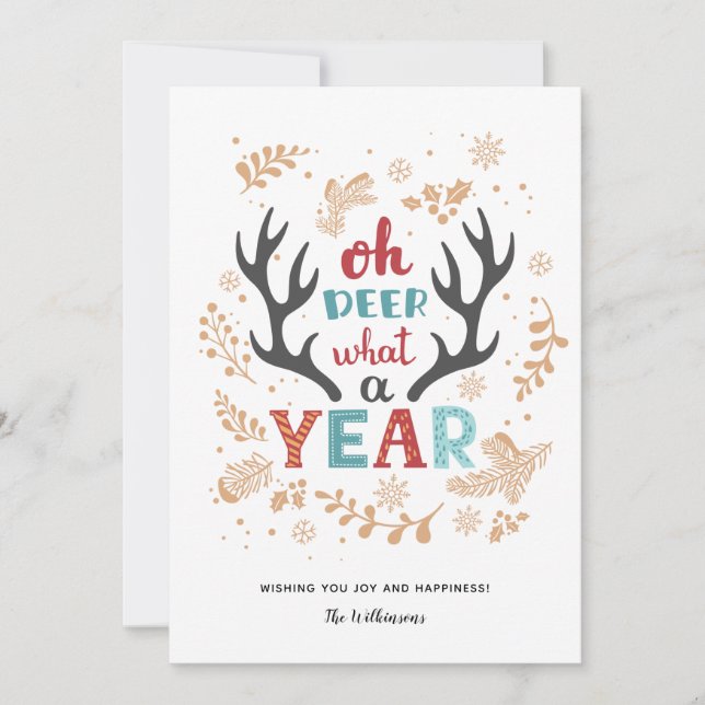Tarjeta Festiva Navidades 2021 Oh Deer What A Year Vaccine Year (Anverso)