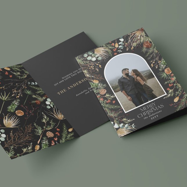 Tarjeta Festiva Navidades 2 arco de fotos acuarela floral botánica (Subido por el creador)