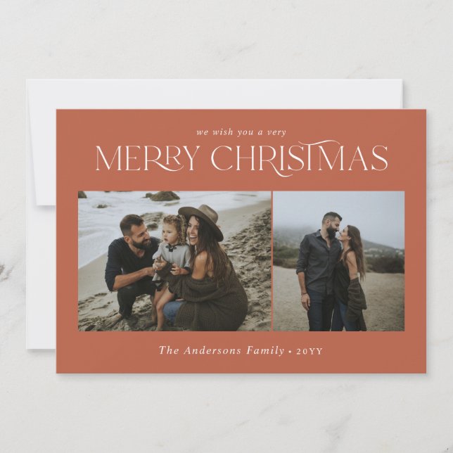 Tarjeta Festiva Navidades 2 foto acuarela terracota botánica (Anverso)