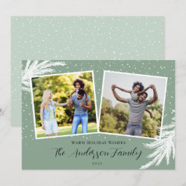 Tarjeta Festiva Navidades 2 Fotos Guión Nieve Verde