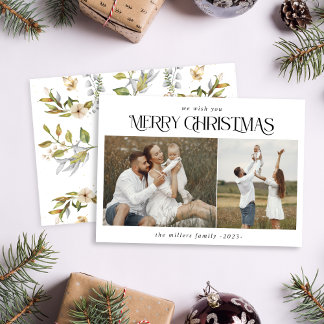 Tarjeta Festiva Navidades 2 holi botánico acuarela foto acuarela i