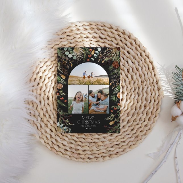 Tarjeta Festiva Navidades 3 arco fotográfico acuarela floral botán (Subido por el creador)