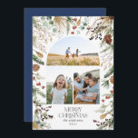 Tarjeta Festiva Navidades 3 arco fotográfico acuarela floral botán<br><div class="desc">Mery Navidades moderna y elegante acuarela agua desecada floral botánica de colores suaves vacaciones arco 3 tarjeta de Navidades fotográficos. Patrona azul marino.</div>