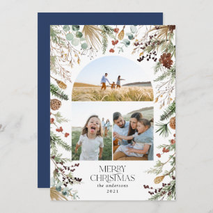 Tarjeta Festiva Navidades 3 arco fotográfico acuarela floral botán