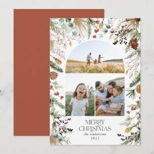 Tarjeta Festiva Navidades 3 arco fotográfico acuarela floral botán