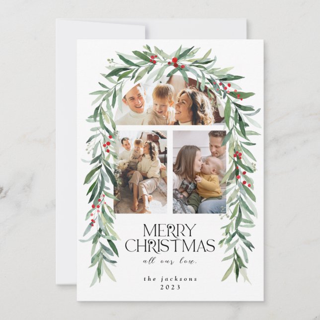 Tarjeta Festiva Navidades 3 Foto Mistletoe Botanical Berries (Anverso)