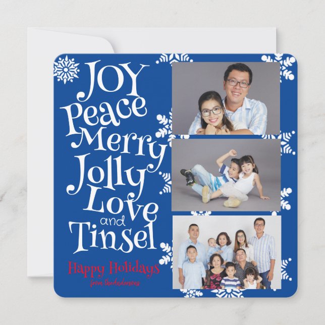 Tarjeta Festiva Navidades 3 Photo Fun Simple Blue and White Cute (Anverso)