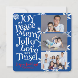 Tarjeta Festiva Navidades 3 Photo Fun Simple Blue and White Cute