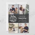 Tarjeta Festiva Navidades 4 Collage de fotos Boho Chalkboard<br><div class="desc">Un elegante diseño de vacaciones de collage de fotos boho 4 para que puedas personalizar con tus fotos,  mensajes,  nombres y año favoritos en un fondo de pizarra. El reverso presenta copos de nieve cayendo sobre un fondo de pizarra coincidente. Diseñado por Thisisnotme©</div>