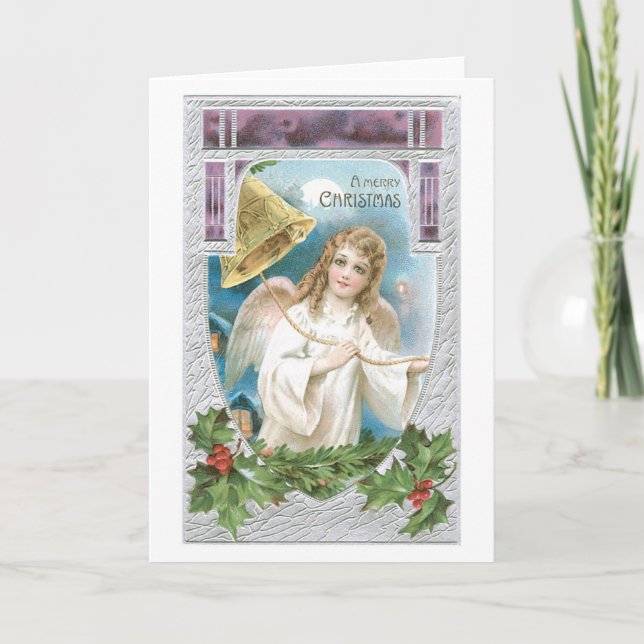 Tarjeta Festiva Navidades a la antigua, Ángel (Anverso)