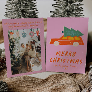 Tarjeta Festiva Navidades abstractos de funky de un camión rojo vi