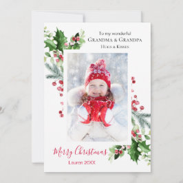 Tarjeta Festiva Navidades Abuelos Holly Berry Pine Photo