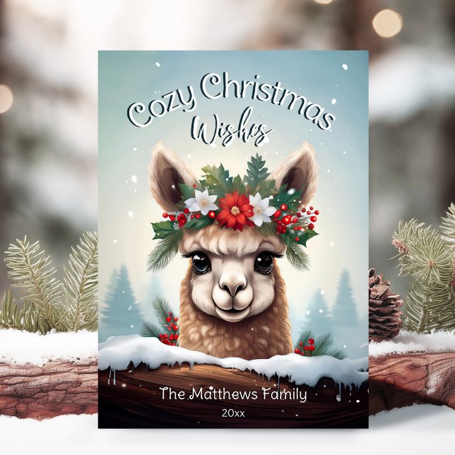 Tarjeta Festiva Navidades acogedores desean que el invierno maravi (Adorable Winter Snowy Scene With Peeking Dogs or Farm/Woodland Animals - Over 50 to Choose From!)