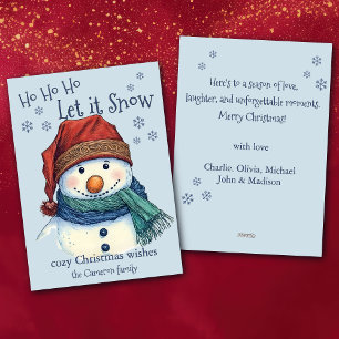 Tarjeta Festiva Navidades acogedores quieren que Snowman deje que