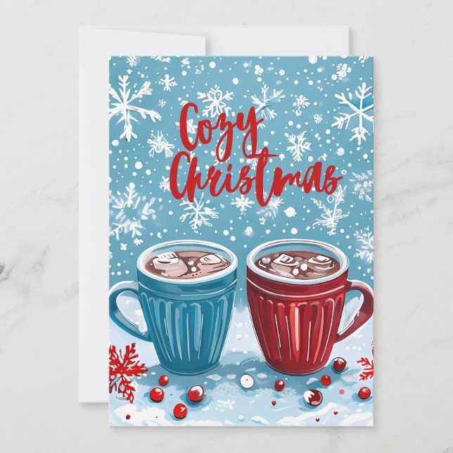 Tarjeta Festiva Navidades acogedores Snowflakes & Cocoa Holiday Ca (Anverso)