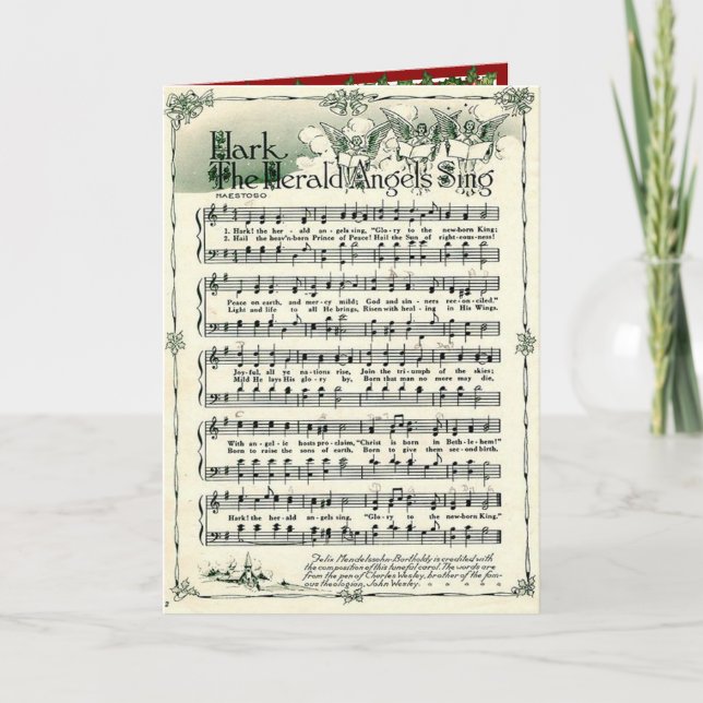 Tarjeta Festiva Navidades acosan a los ángeles del Herald cantando (Anverso)