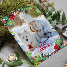 Tarjeta Festiva Navidades acuarela acuarela Floral Wreath Foto
