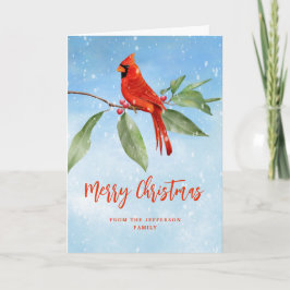 Tarjeta Festiva Navidades acuarela azul cardenal rojo foto de pája