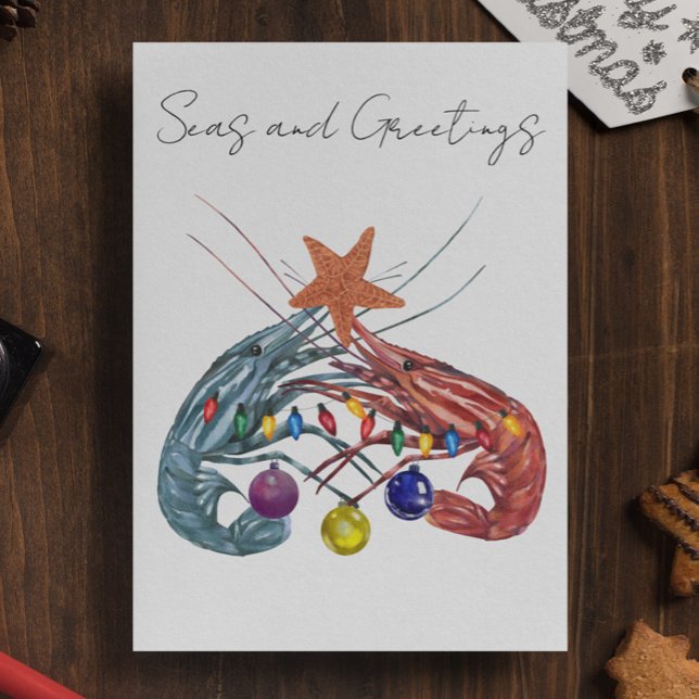 Tarjeta Festiva Navidades Acuarela Camarón Crustáceo (Subido por el creador)