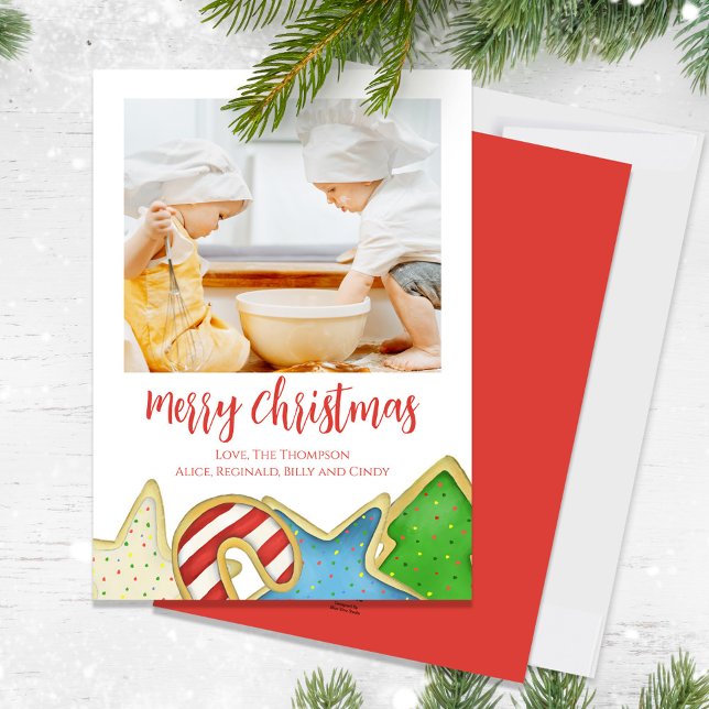Tarjeta Festiva Navidades acuarela Cute acuarela Cookies Diversión (Merry Christmas holiday photo greeting card with whimsical colorful Christmas cookies. )