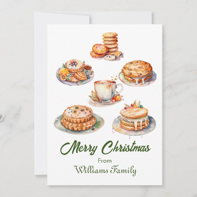 Tarjeta Festiva Navidades acuarela festín (Anverso)