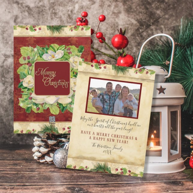 Tarjeta Festiva Navidades acuarela Floral Magnolia Pine Wreath (Subido por el creador)