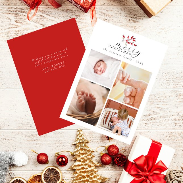 Tarjeta Festiva Navidades acuarela Moda floral 4 Collage de fotos (Subido por el creador)