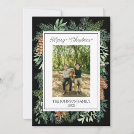 Tarjeta Festiva Navidades Acuarela Verde Botánico Negro